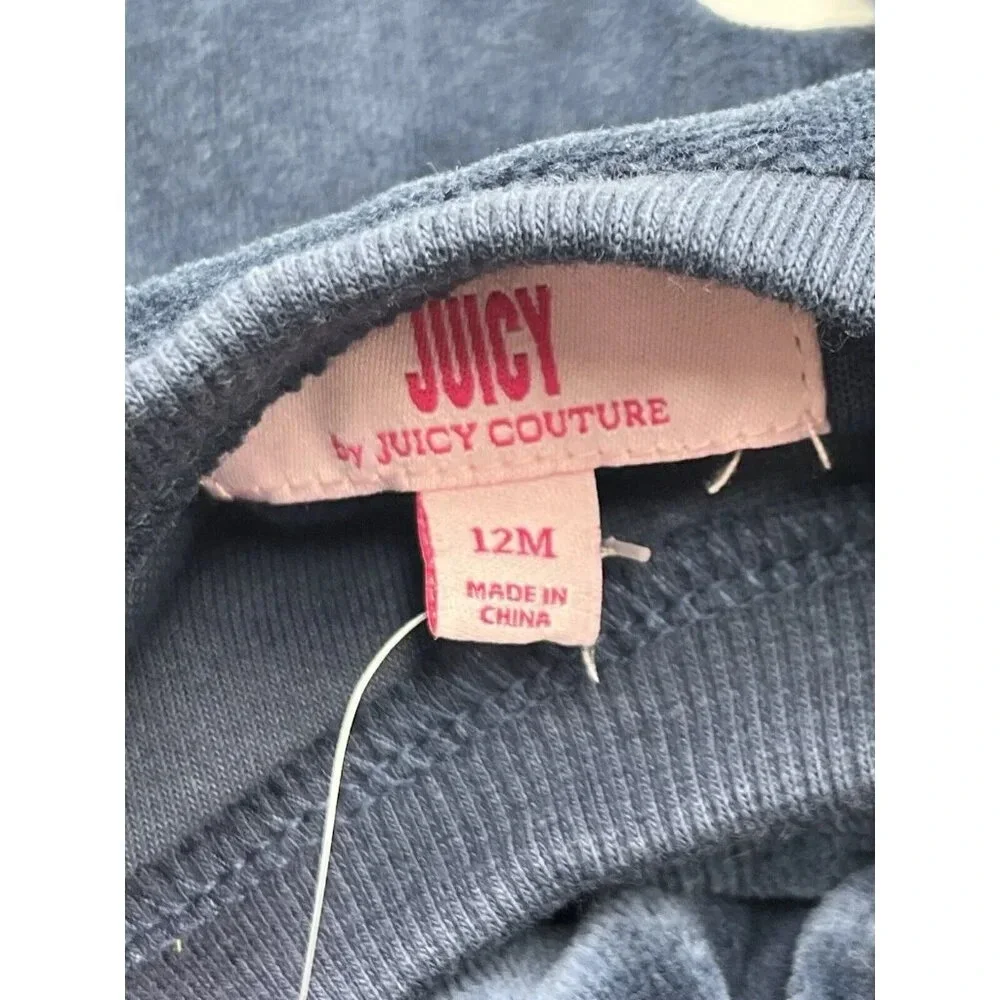 NWT Juicy Couture 12M Baby Girl 2-pc Velvet Navy Blue heart Ruffle/Long Sleeve - Picture 6 of 8